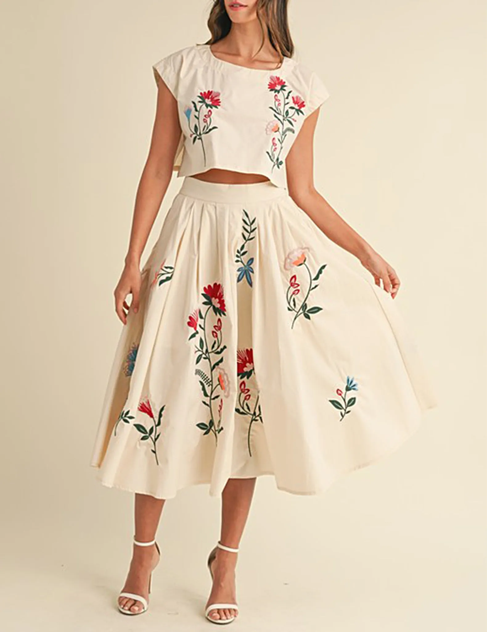 Fiona Floral Embroidered Boxy Crop Top
