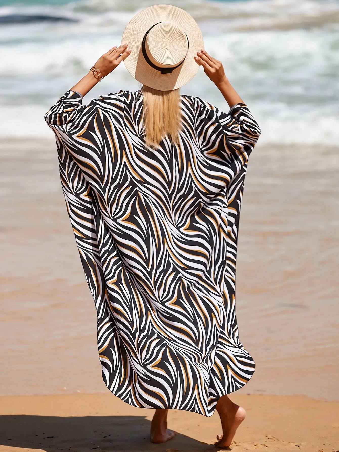 Plus Size Zebra Print Beach Caftan Dress