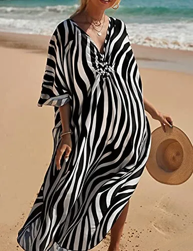 Plus Size Zebra Print Beach Caftan Dress