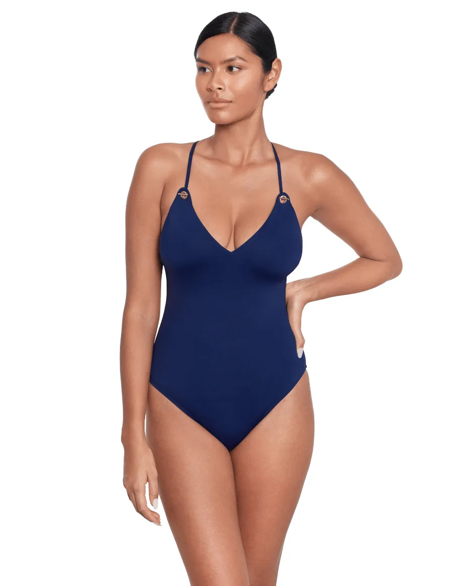 Ralph Lauren Crisscross-Strap V-Neck Swimsuit